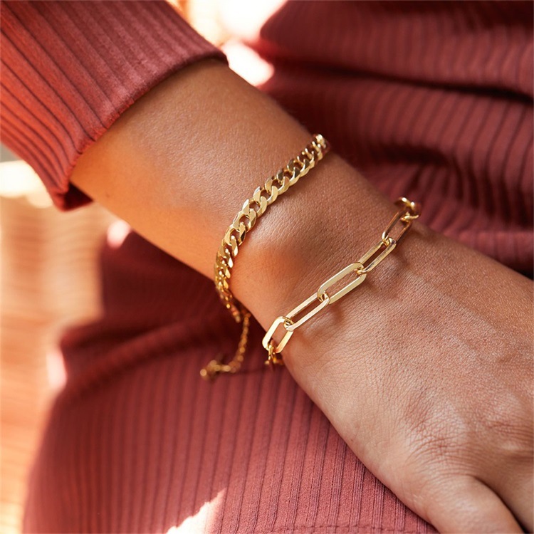 Business, Travel Occasion Stainless Steel Material PVD Coated 14K Gold Real Gold Plated U Shape Stainless Steel Fashion Waterproof Non Tarnish 304 Stainless Steel Bracelets