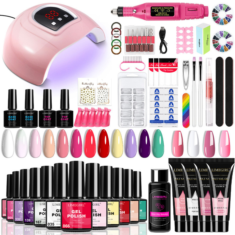 Cross-Border Export Hot-Selling Xiyin Manicure Tool Set 12-Color Nail Polish Glue 4-Color Extension Glue with Lamp Polishing Pen
