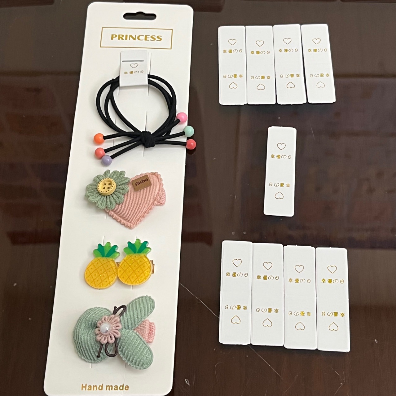 200张烫金爱心迷你对折卡儿童皮筋吊牌发圈卡纸宝宝发饰品套装卡