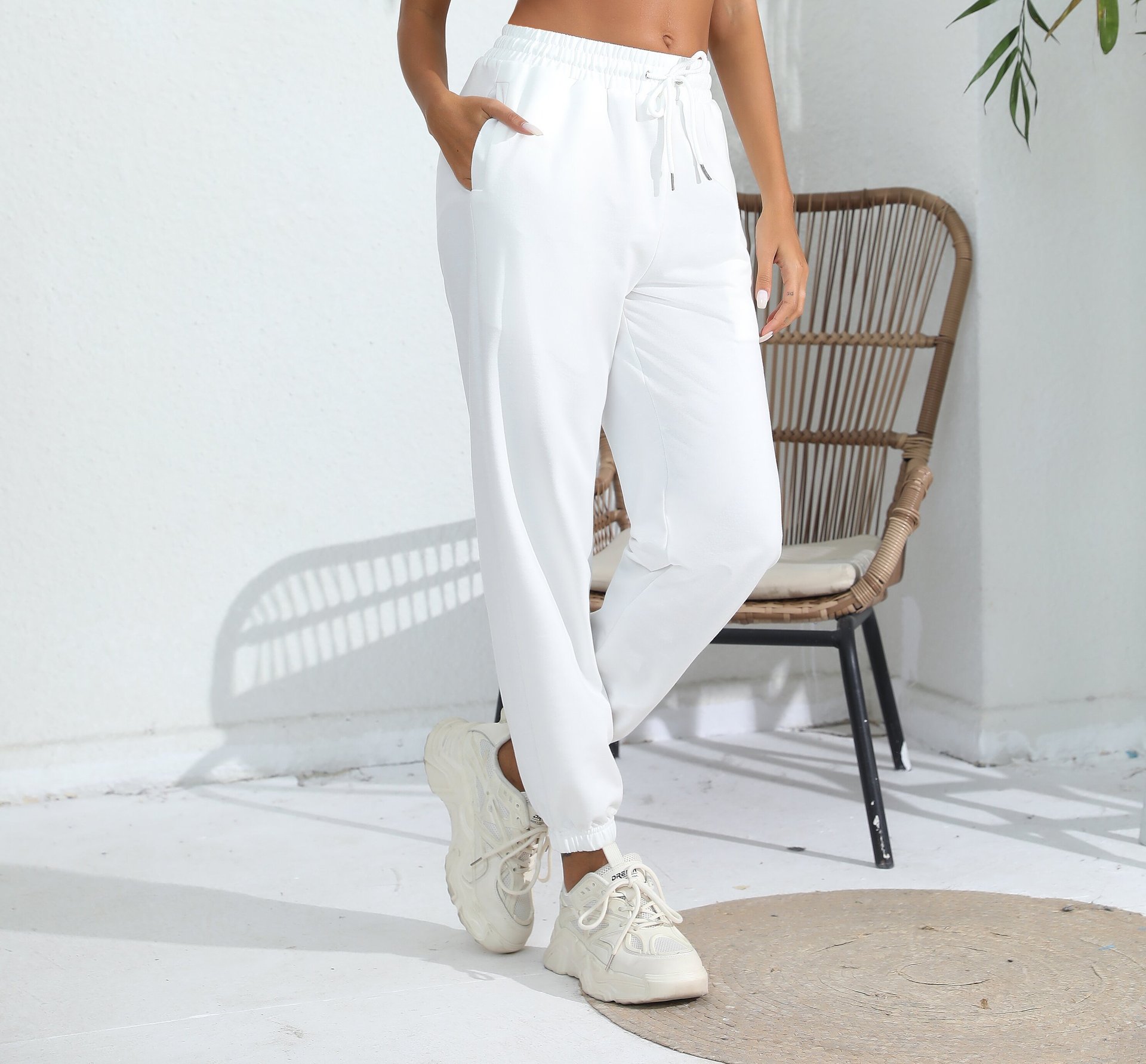 Pantalon de survêtement en polaire noir pour femmes, décontracté, jogging, sport, taille haute, pieds amples, pour la maison_voghion.com