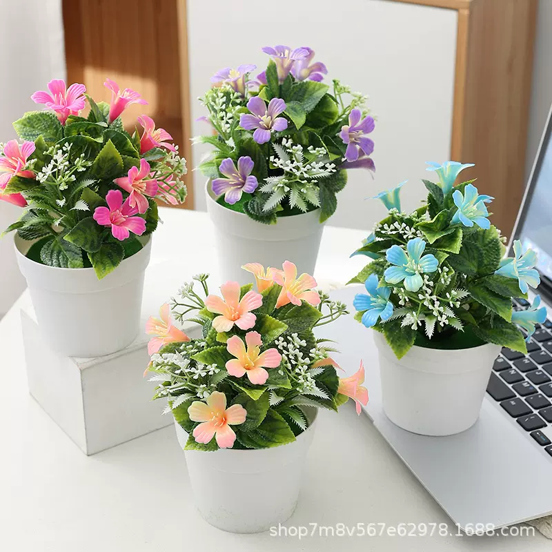 冬芒仿真绿植盆栽枝叶室内点缀绿色假绿植厂家现货直供牵牛花盆栽