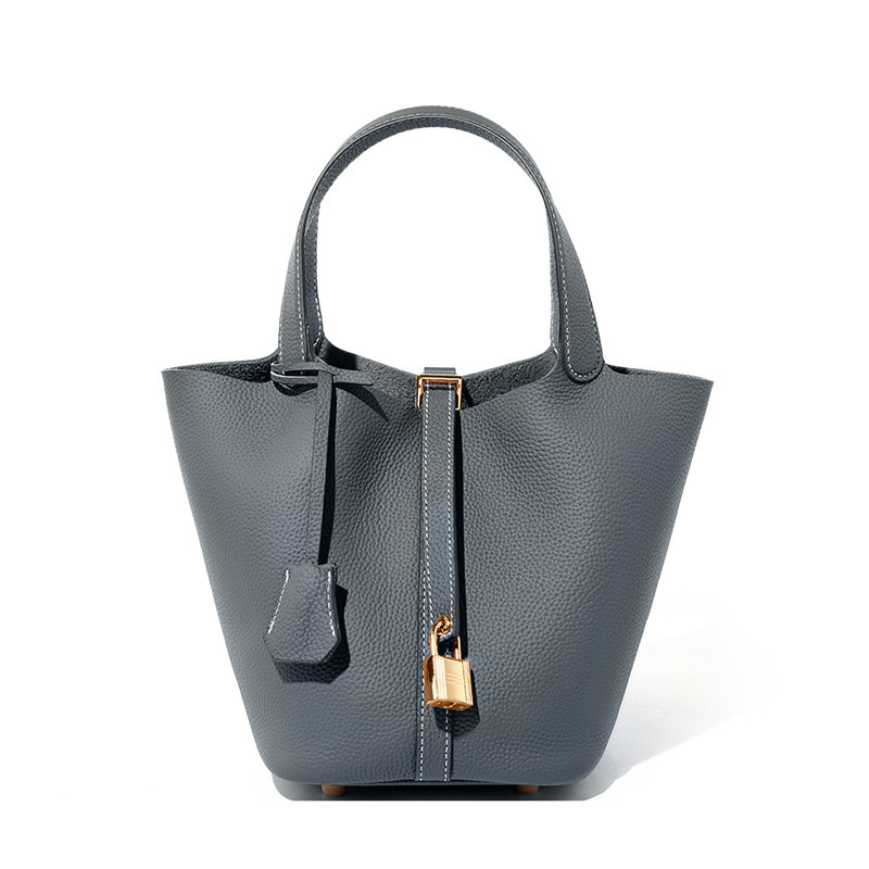 Women's Tote Bag New Version Top Grain Cowhide Lychee Grain Bucket Bag High Quality Genuine Leather Handbag Wholesale - Thumbnail 4