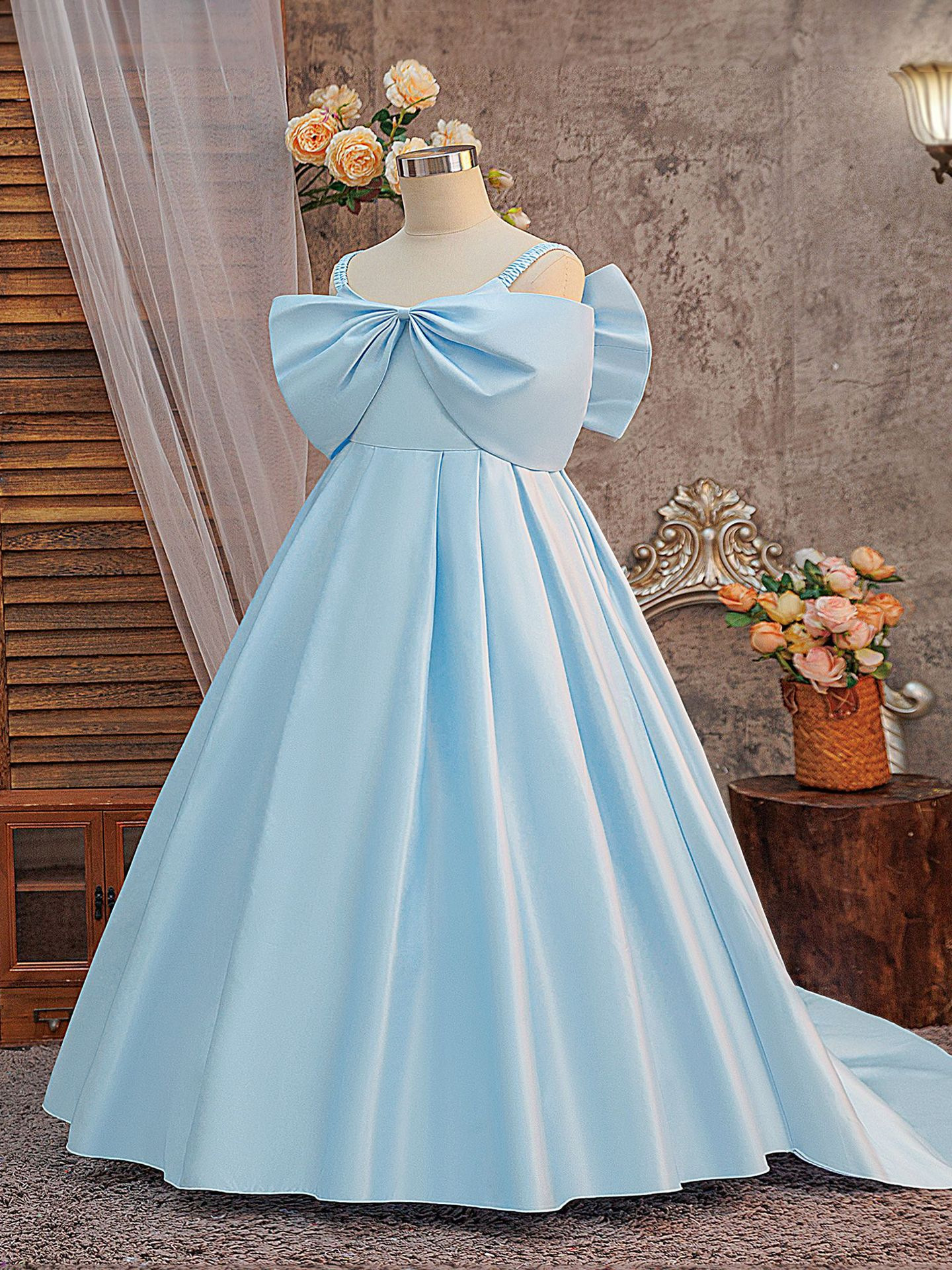 Pequeña flor blanca boda princesa de cola de la princesa de la niña de cine pequeño vestido de boda de arte foto escenario vestido de desfile