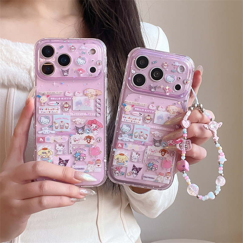 Cartoon Transparent Purple Sanrio Iphone14/13 Suitable for Apple 17/16/15Promax Mobile Phone Case Anti-Fall Cover