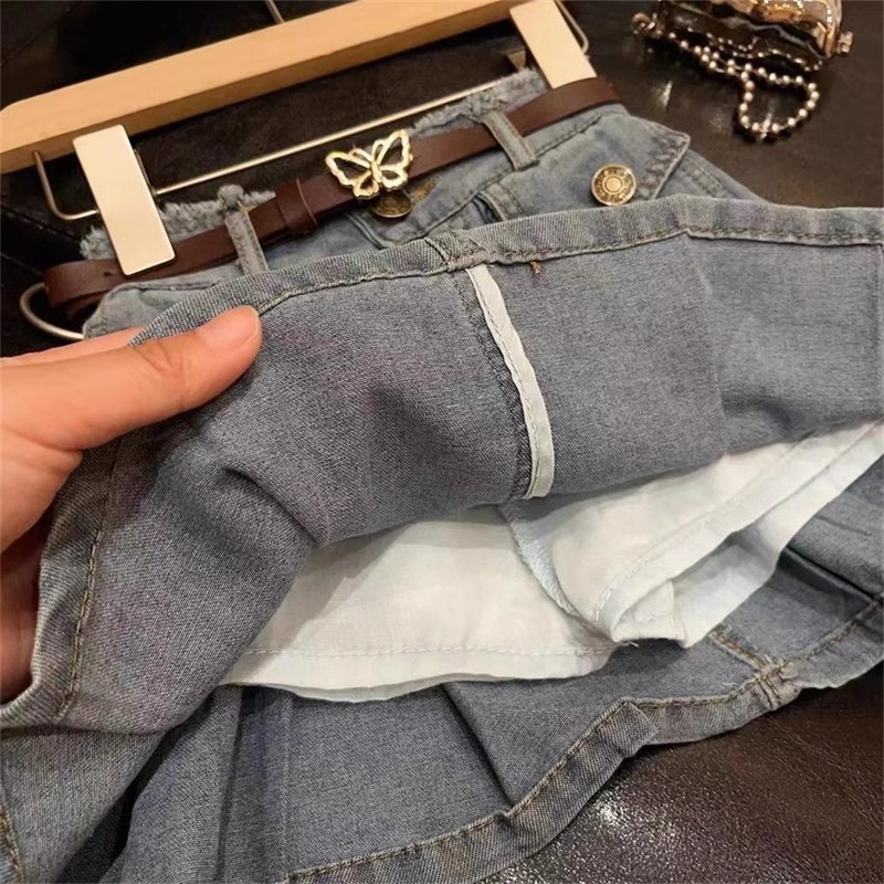 2024 서양식 여름 새로운 한국 스타일 소녀의 오래된 데님 소매 스커트 세트 소녀의 귀여운 데님 투피스 세트