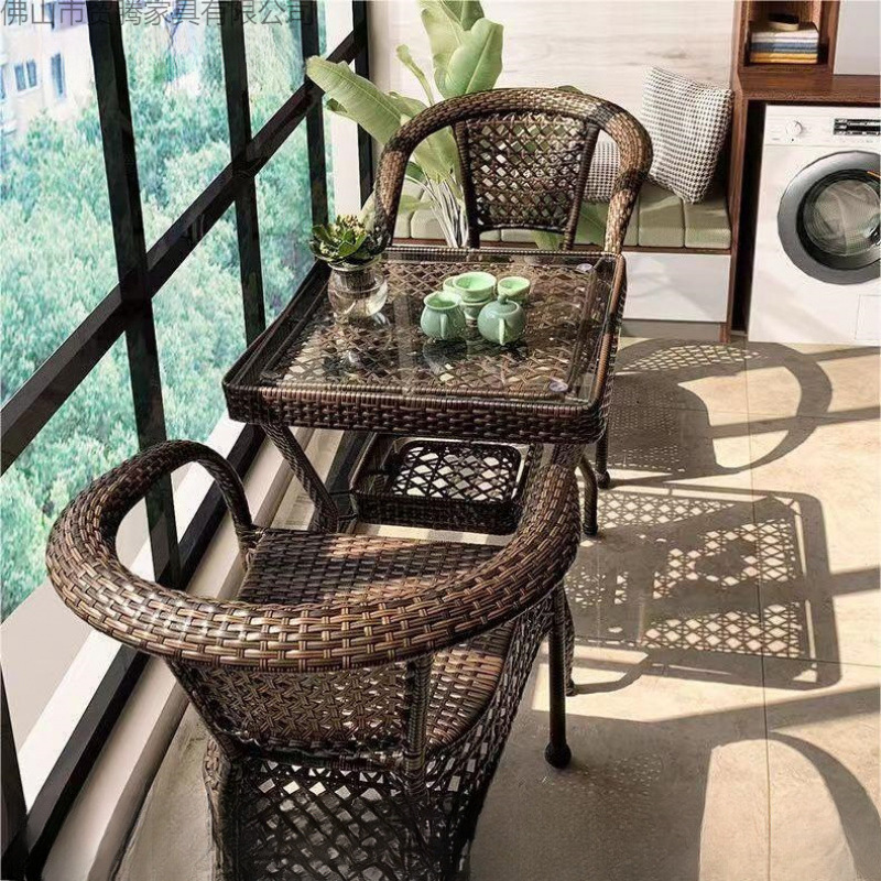 Balcony Tea Table and Chair Set, Leisure Rattan Chair Three-Piece Set, Outdoor Rattan Chair with Backrest, Courtyard Living Room Elderly Tea Table Combination Balcony Tea Table and Chair Set, Leisure Rattan Chair Three-Piece Set, Outdoor Rattan Chair with Backrest, Courtyard Living Room Elderly Tea Table Combination