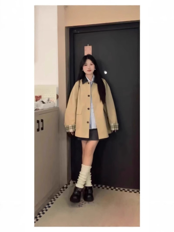 ミドル丈韓国風高級ウインドブレーカー女性用2025春秋新作小柄日本風英国風土黄色ジャケット|undefined