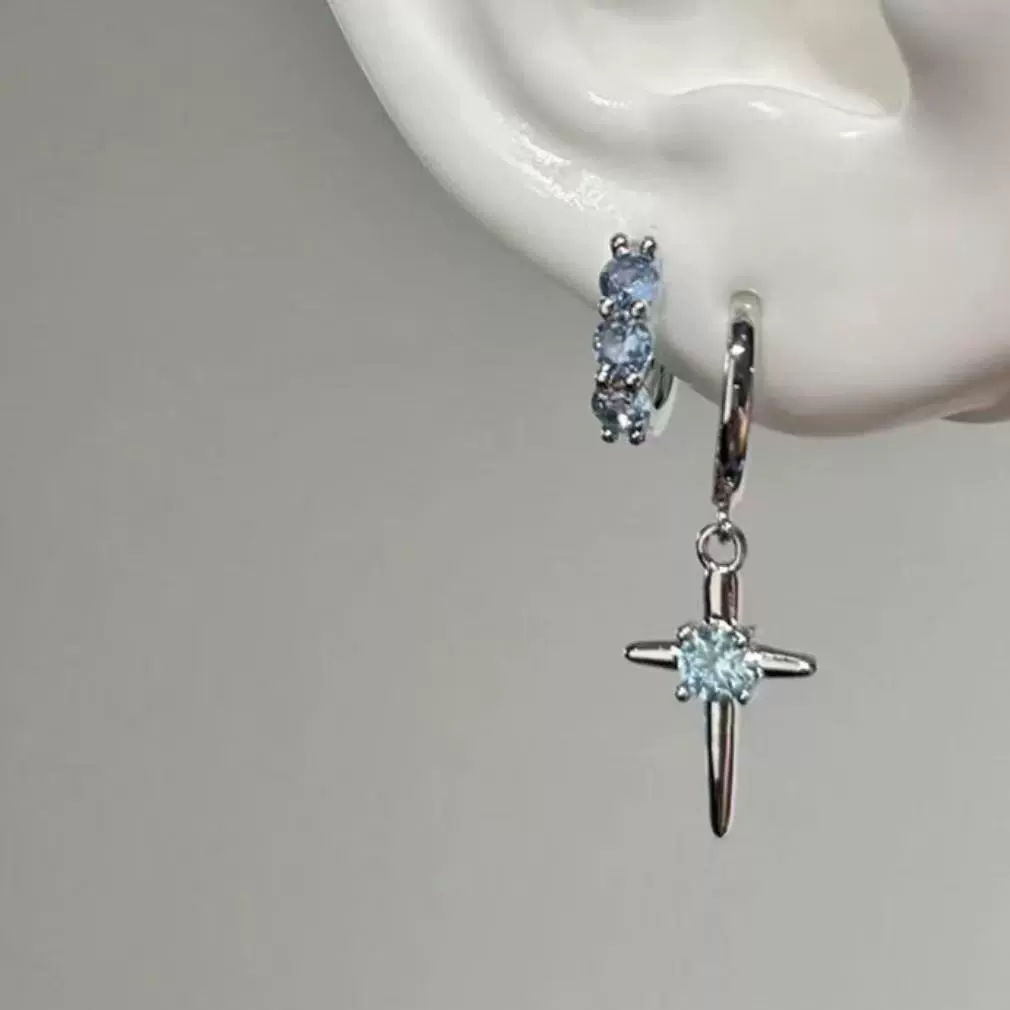 Сладко-музыкальный стиль кросс zircon серьги Корейская личность сладкий характер двойное пирсинг ушей наслоение