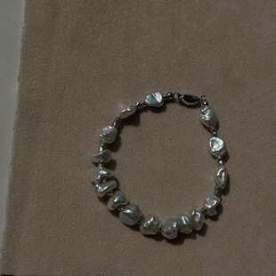 Natural Strong Light Freshwater Keshi Pearl Bracelet 925 Silver Wild Seedless Asymmetrical Baroque Bracelet Broken Silver