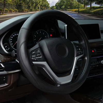 Car steering wheel cover cross-border: Steering wheel cover - black-leather-residue-38cm