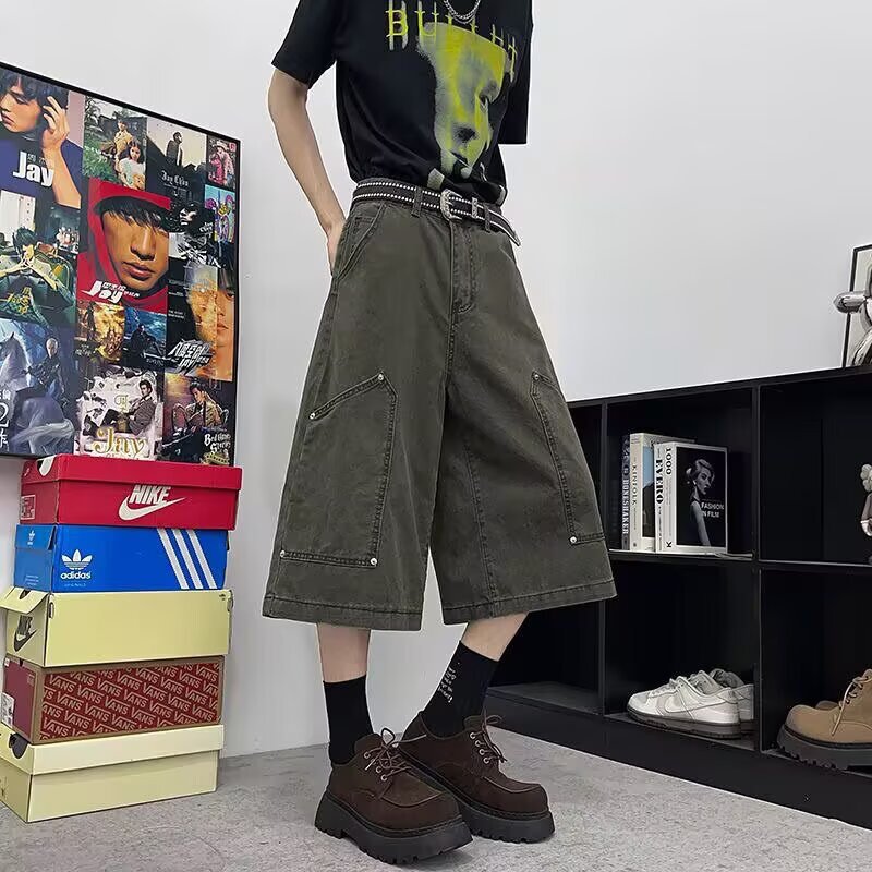 American High Street Lumberjack Casual Pants Men's Summer 2025 New Trendy Brand Retro Straight Loose Cropped Pants