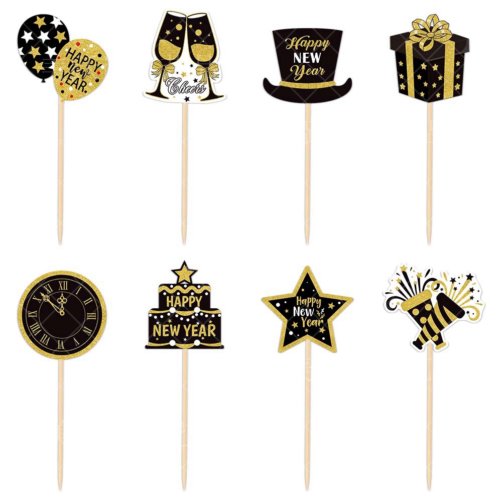 8 adornos para pastel, negro y dorado, Y-00158-5