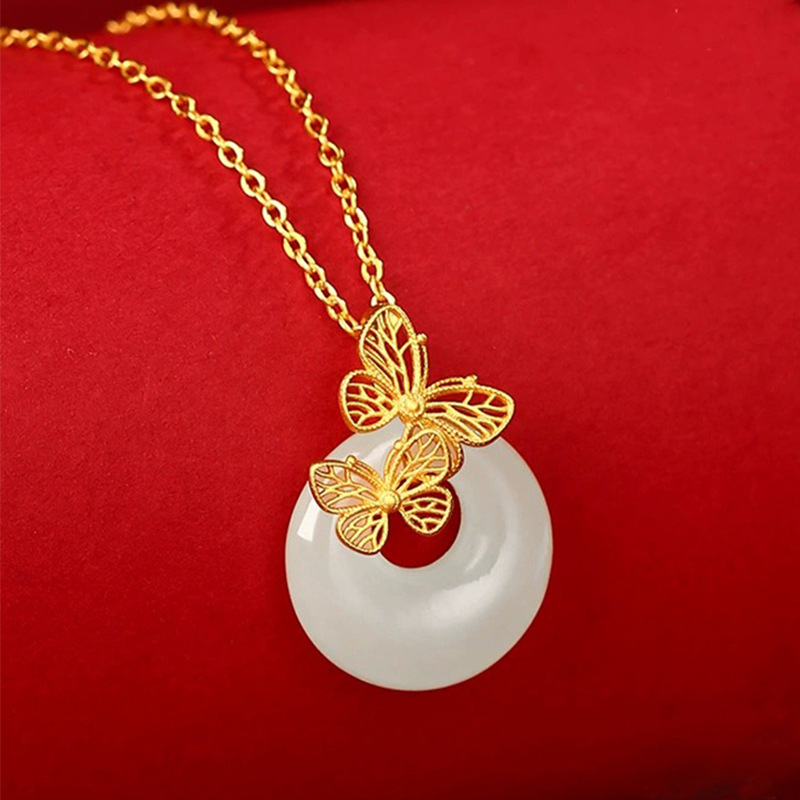 새로운 스타일 HETIAN 옥 나비 평화 버클 목걸이 여성 S  상감 HETIAN 옥 공주 높은 버클 펜던트 라이브 방송 핫 스타일