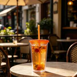 夏季爆款双层塑料吸管杯奶茶杯大容量冰饮杯家用便携杯防漏防摔