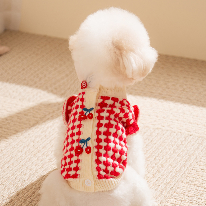 秋季新款樱桃宠物针织毛衣泰迪比熊猫咪狗狗衣服中小型犬宠物服饰|undefined