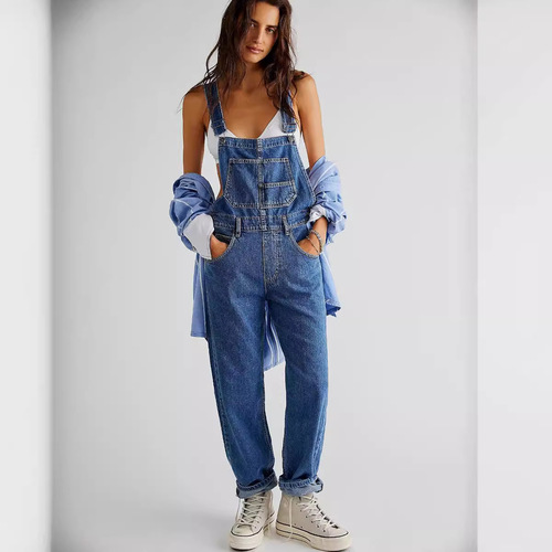 Women's Loose and Casual denim overalls with straps
