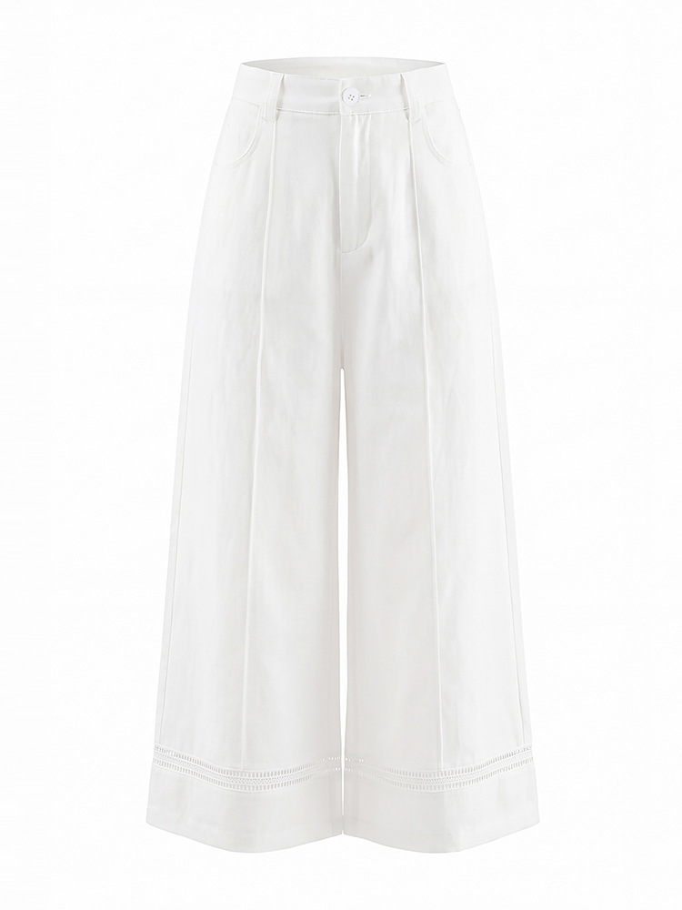 Quần culottes nữ ống rộng dáng dài 9 phần, chất liệu sợi gai dầu mỏng nhẹ mùa hè — màu xanh navy