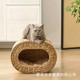 跨境水葫芦草编宠物窝四季通用猫窝宠物保暖猫床多规格宠物窝狗窝