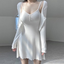 韩国东大门新款性感纯欲女人味薄款小开衫+修身吊带裙两件套装女