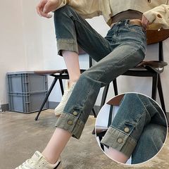 黑色烟管牛仔裤女2025春秋季新款高腰显瘦小个子弹力九分直筒裤