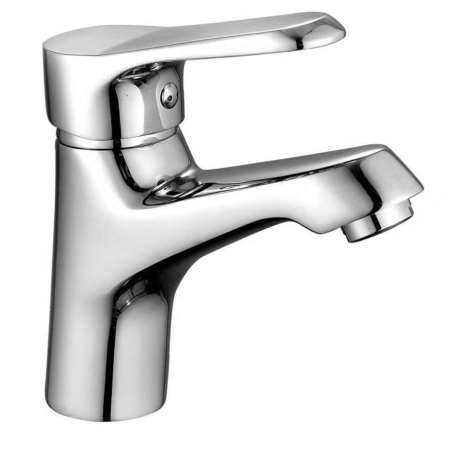 Toda la pistola de cobre, lavabo de baño simple y alto gris, grifo de agua fría y caliente, gabinete de baño, lavabo, grifo de una sola mano, hogar