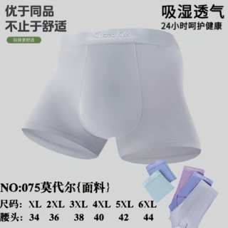 健依康新款男士内裤莫代尔纯色平角裤7A抗菌透气大码四角裤头批发