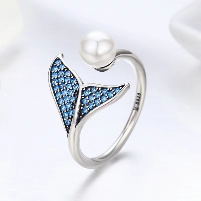 Fashion Fish Tail Copper Inlay Artificial Pearls Zircon Rings