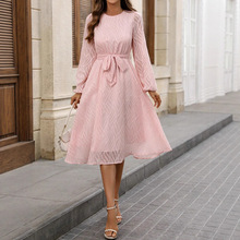 2025新款欧美亚马逊外贸时尚休闲雪纺长袖轻薄透气连衣裙女装