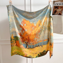 杭州丝巾女油画印花真丝大方巾时尚高档桑蚕丝大披肩轻奢百搭围巾