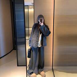 巨看的冬装一整套大胖mm高级感皮毛一体毛毛外套休闲裤套装女