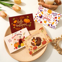 感恩节贺卡节日对折祝福留言卡 亚马逊热销创意感恩贺卡6张含信封