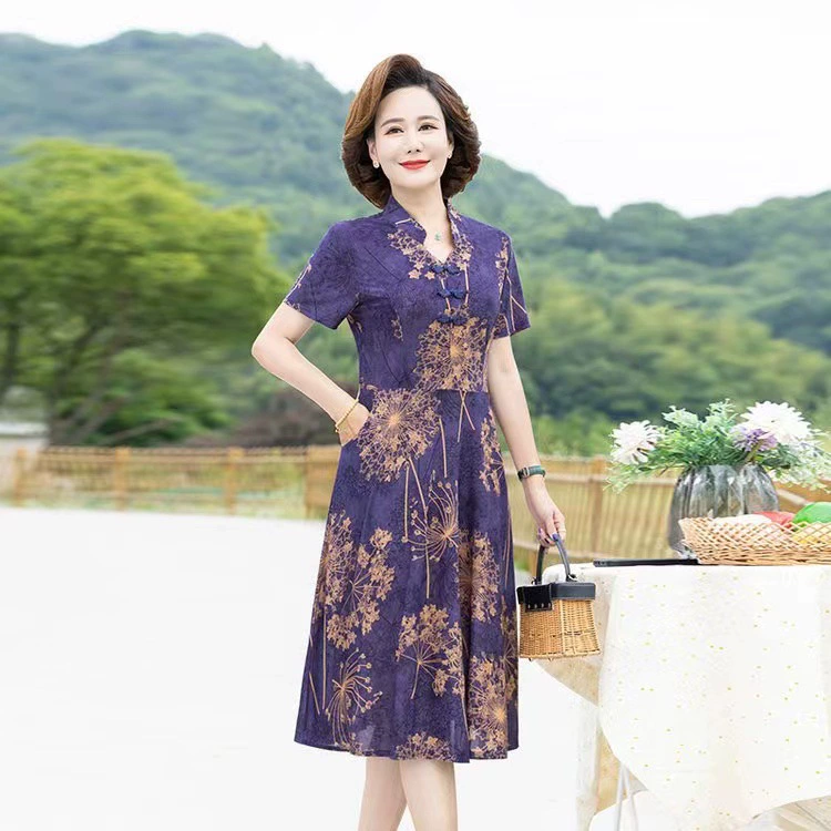 Осеннее платье для мамы, свадебное платье для свадебного банкета свекрови, модная элегантная юбка в весенне-осеннем стиле для женщин среднего и пожилого возраста.