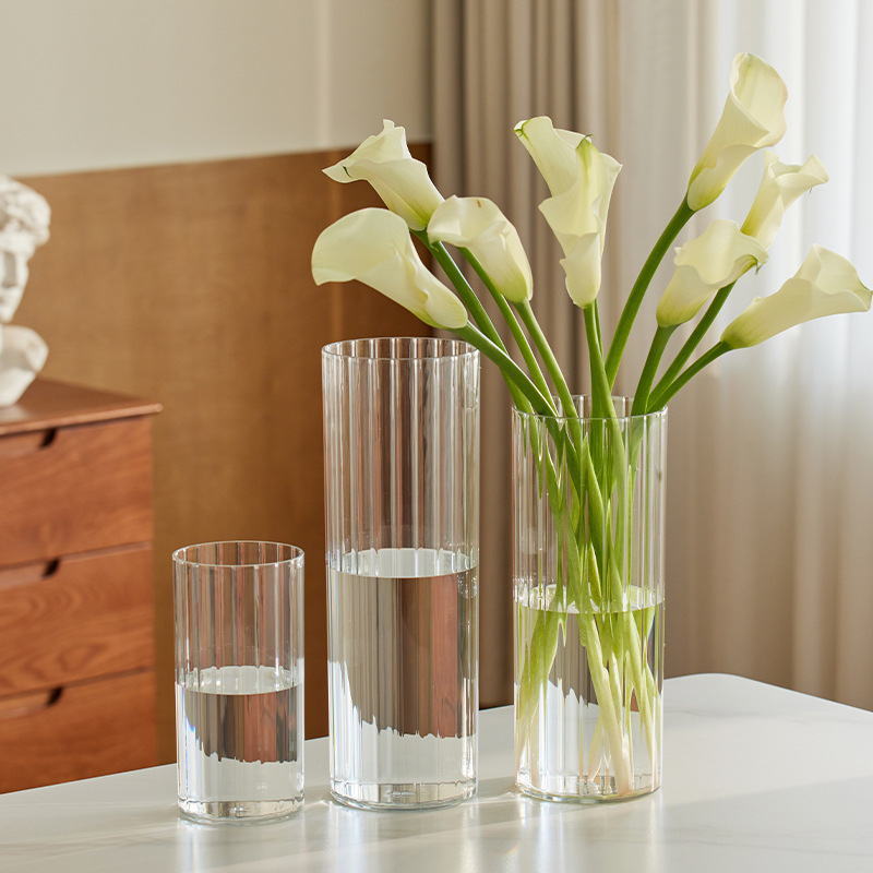 Direct acrylic anti-fall vase hydroponic flower arrangement rich bamboo transparent straight tube flower decoration vertical pattern vase ornaments Direct acrylic anti-fall vase hydroponic flower arrangement rich bamboo transparent straight tube flower decoration vertical pattern vase ornaments