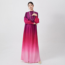 褶皱连衣裙高级感渐变色大码长裙欧美外贸女装跨境优雅气质裙子女