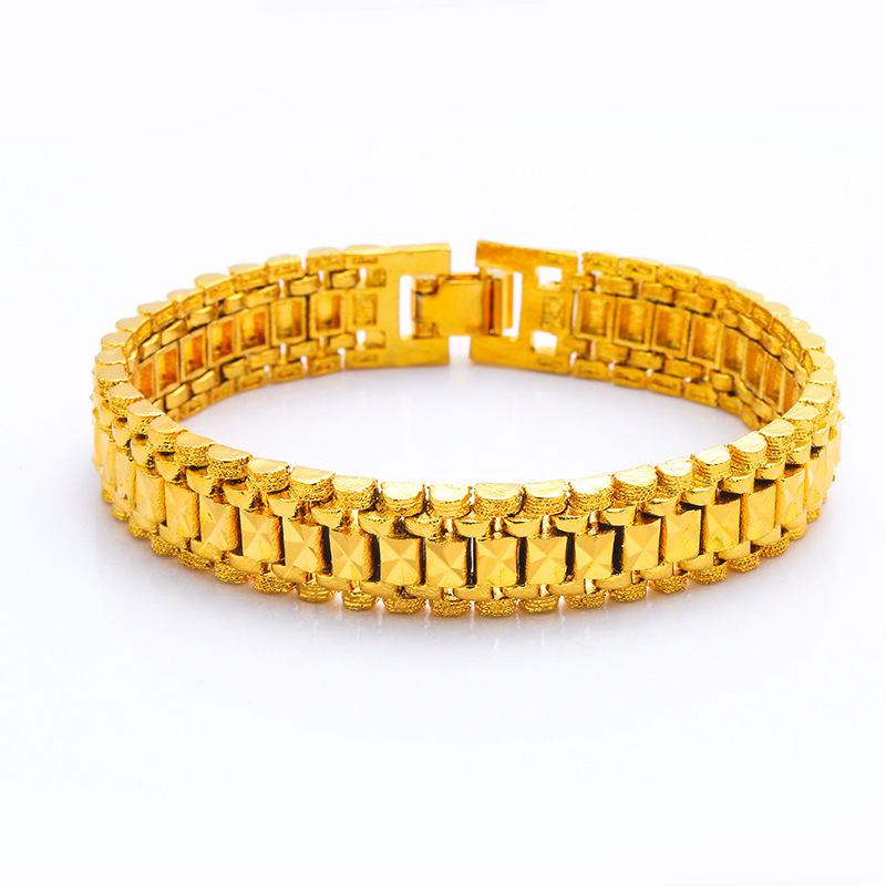Sand gold jewelry 24K color gold Europe and the United States hot imitation gold bracelet domineering boss watch chain gold plated bracelet