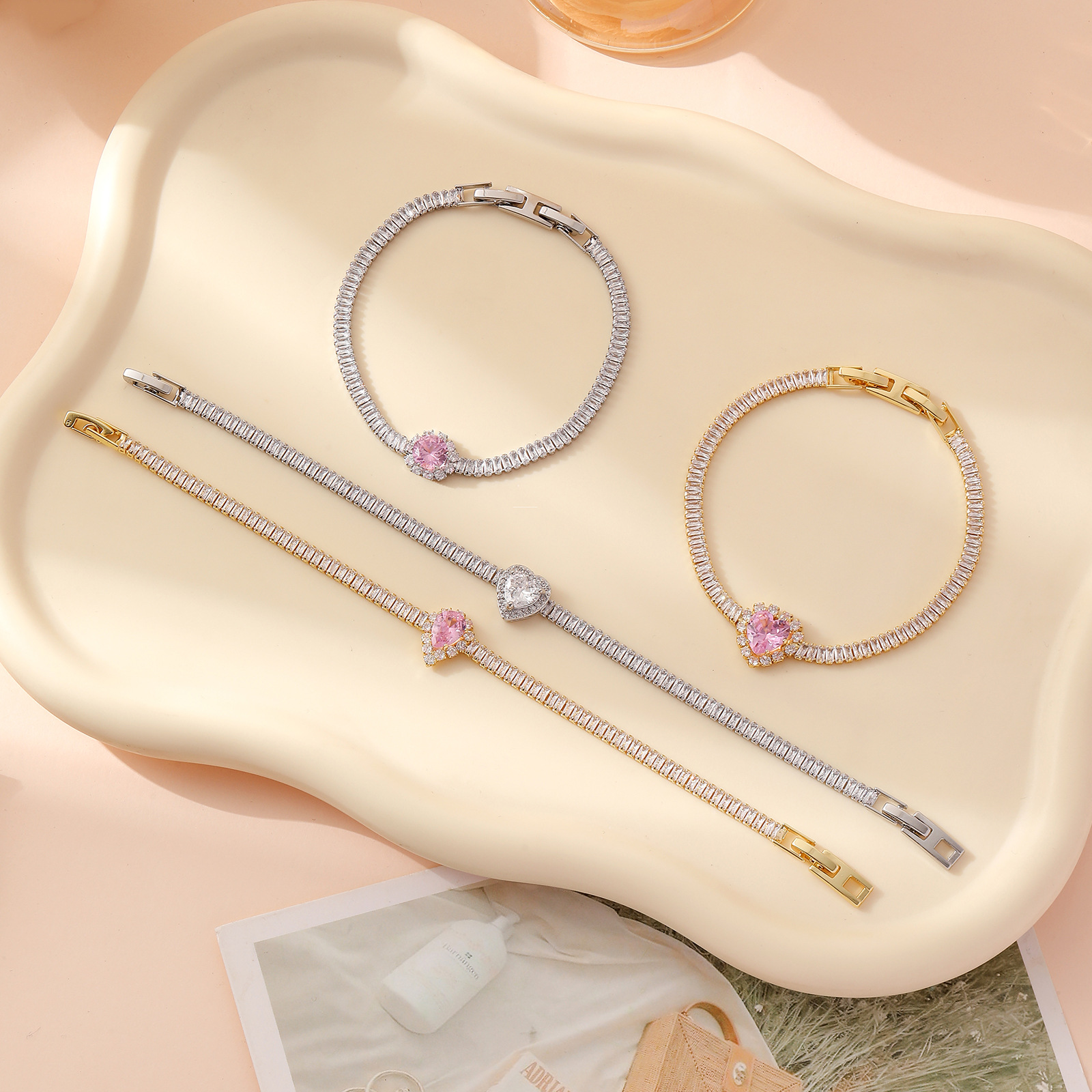 11g Weight Zircon Inlay Material Bracelets Classification Copper Chain Material 1 Piece Quantity Daily Occasion Copper Material Water Droplets, Heart Shape, Flower Pattern Women's Gender Inlay Design Shiny, IG Style Style Copper Inlay Water Droplets Heart Shape Flower Zircon Copper Bracelets 3