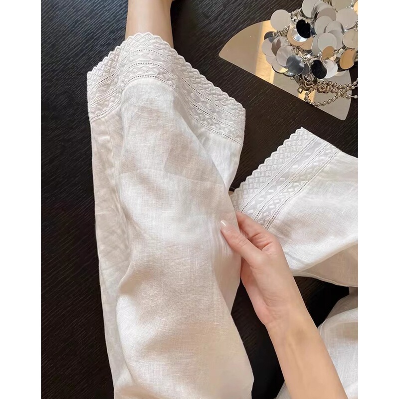 Maternity Linen Wide-Leg Summer High-Waisted New Thin Drapey Old Money Style Lace Straight Casual Cotton-Linen Cropped Pants Maternity Linen Wide-Leg Summer High-Waisted New Thin Drapey Old Money Style Lace Straight Casual Cotton-Linen Cropped Pants