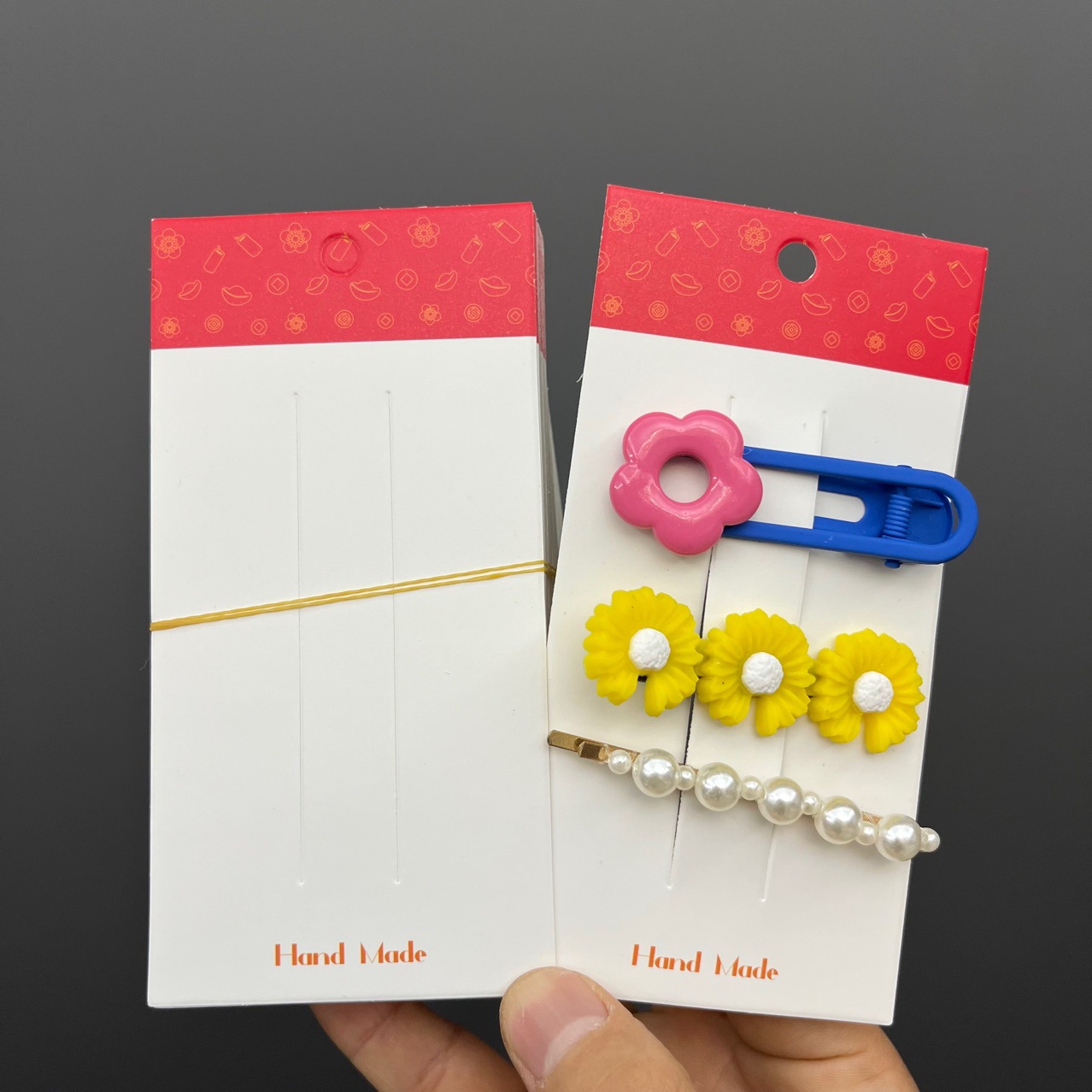 新年红色卡头摆地摊发饰包装卡片diy手工配件长款三四卡位卡纸