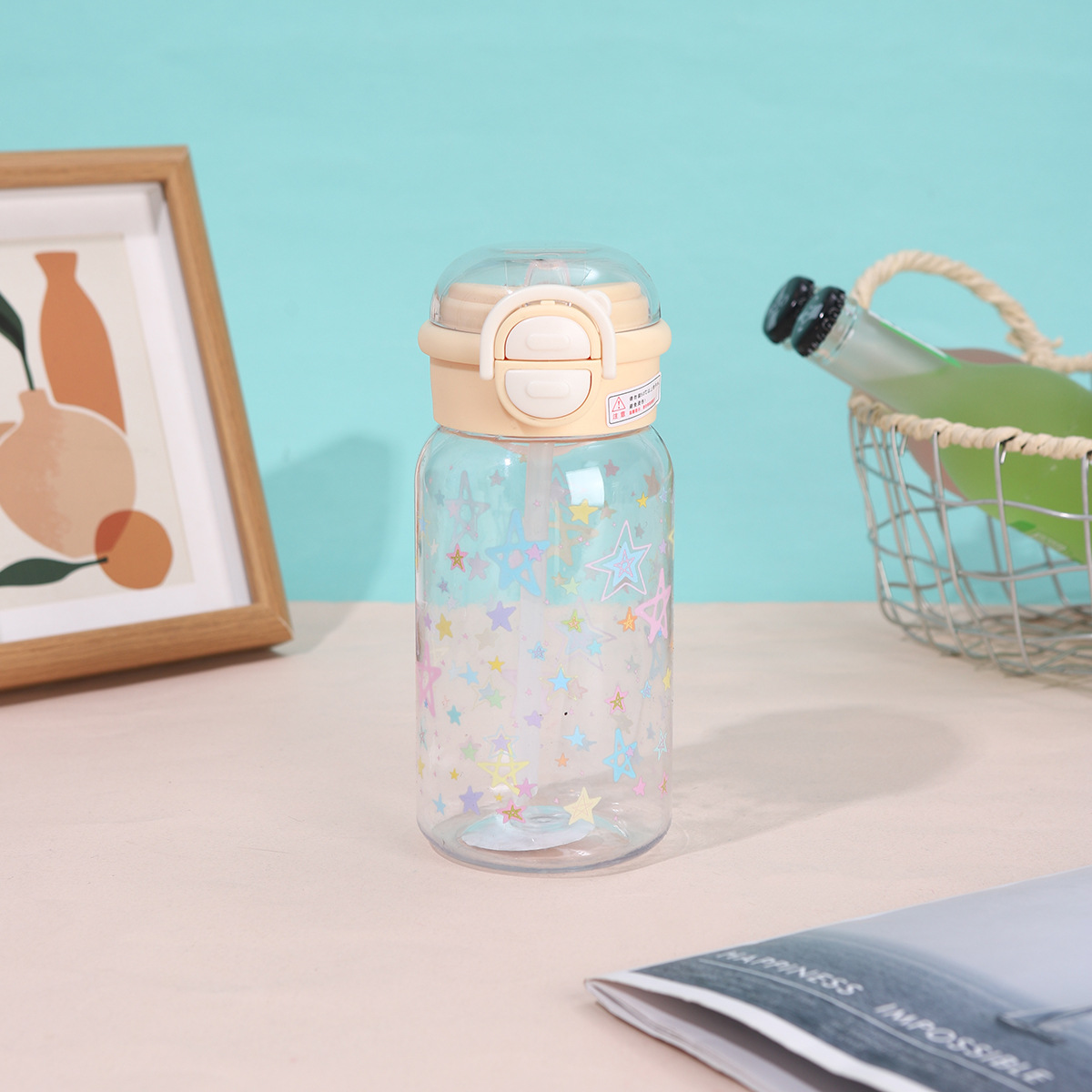 Childrens Straw Water Bottle High Capacity Leakproof Cartoon Cup_voghion.com