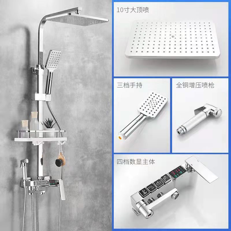 Fábrica directa de baño negro temperatura constante conjunto de ducha de ducha doméstica todo cobre conjunto de ducha de presión de baño