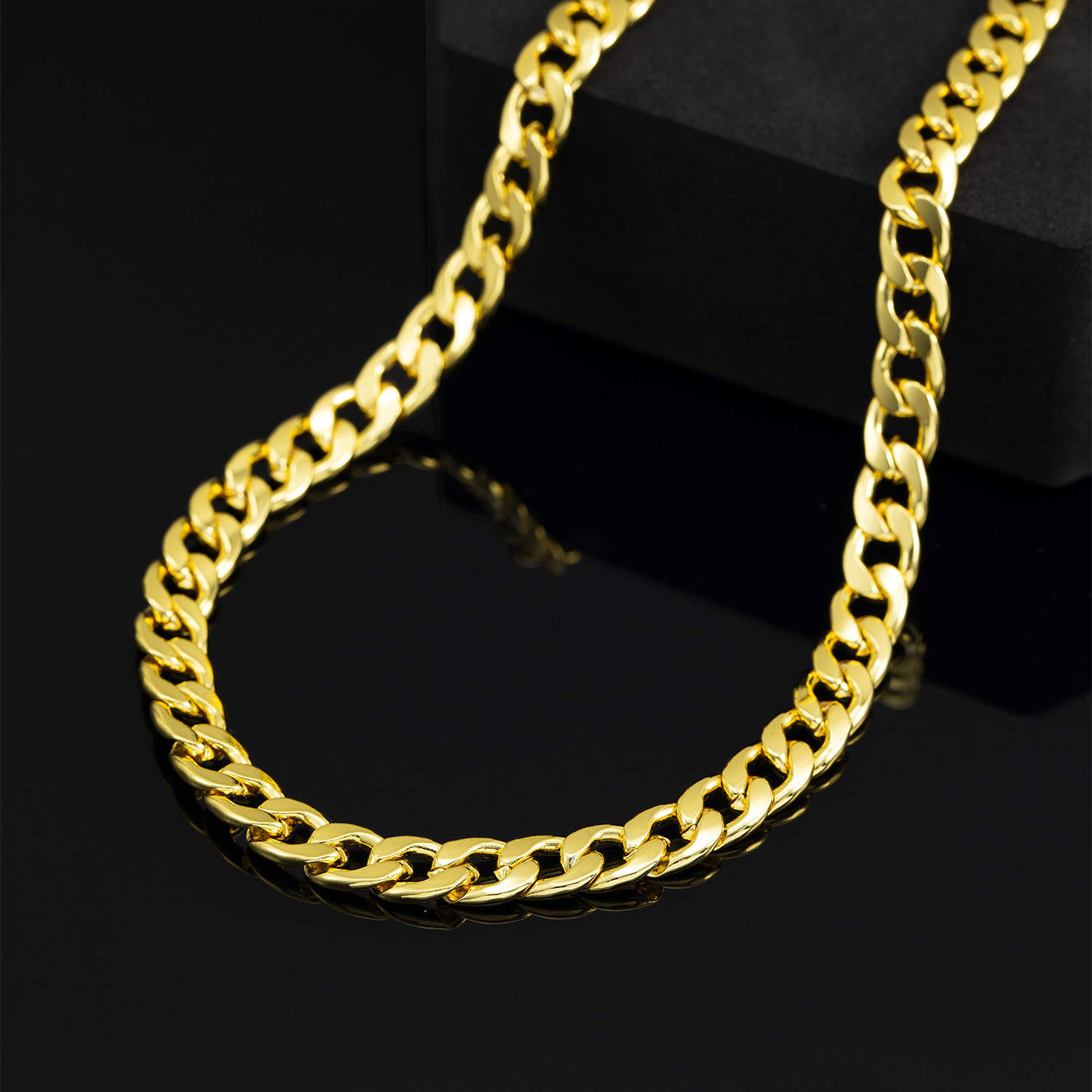 Cuban Chain Men's Necklace 7mm Gold Jewellery Gold Cuban Link_voghion.com