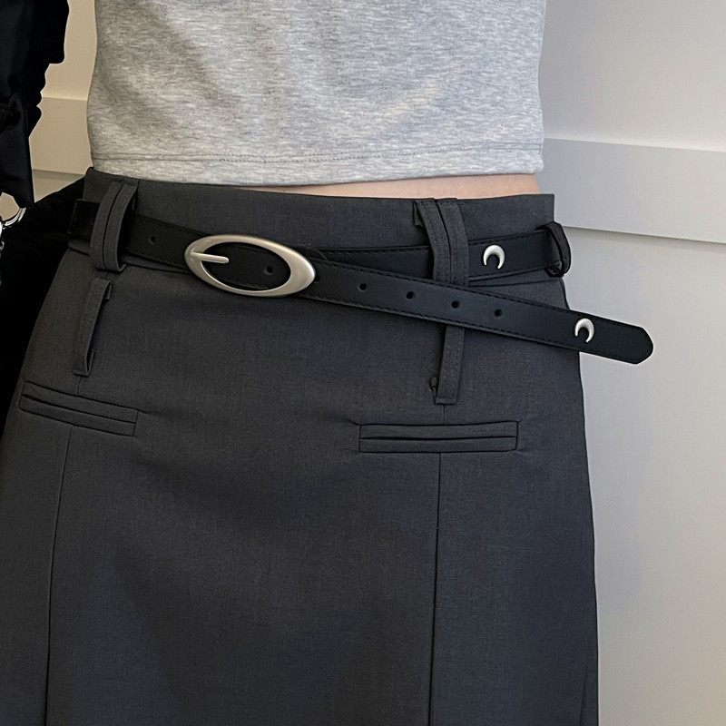 Low-Waist Pants with Decorative Belt, Unique Design Crescent Belt, Versatile Korean Style Black Belt, 2025 New Summer Model Low-Waist Pants with Decorative Belt, Unique Design Crescent Belt, Versatile Korean Style Black Belt, 2025 New Summer Model