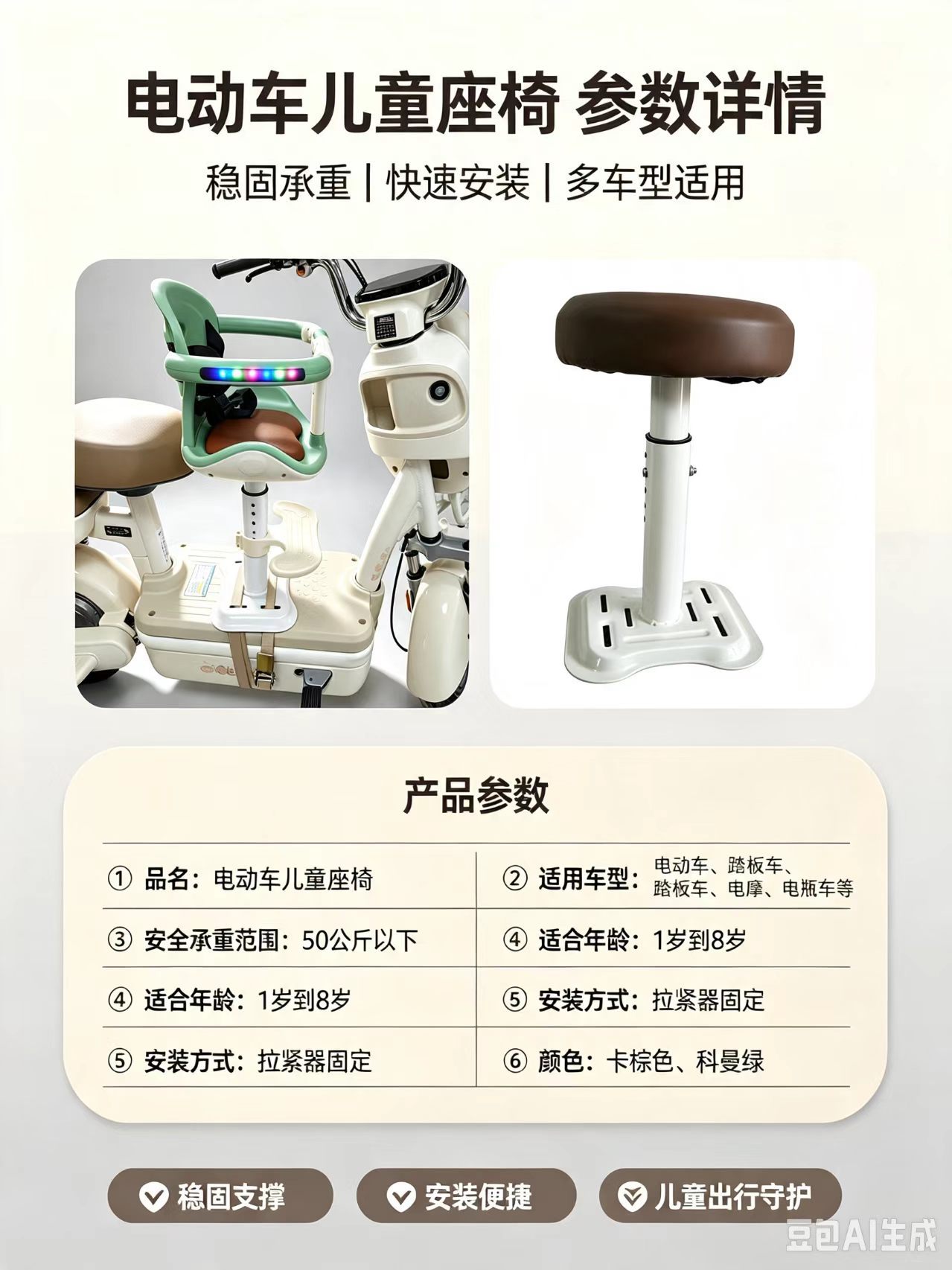 Front-mounted shock-absorbing child seat for electric vehicles, universal safety seat for electric motorcycles, electric tricycles, and battery-powered vehicles