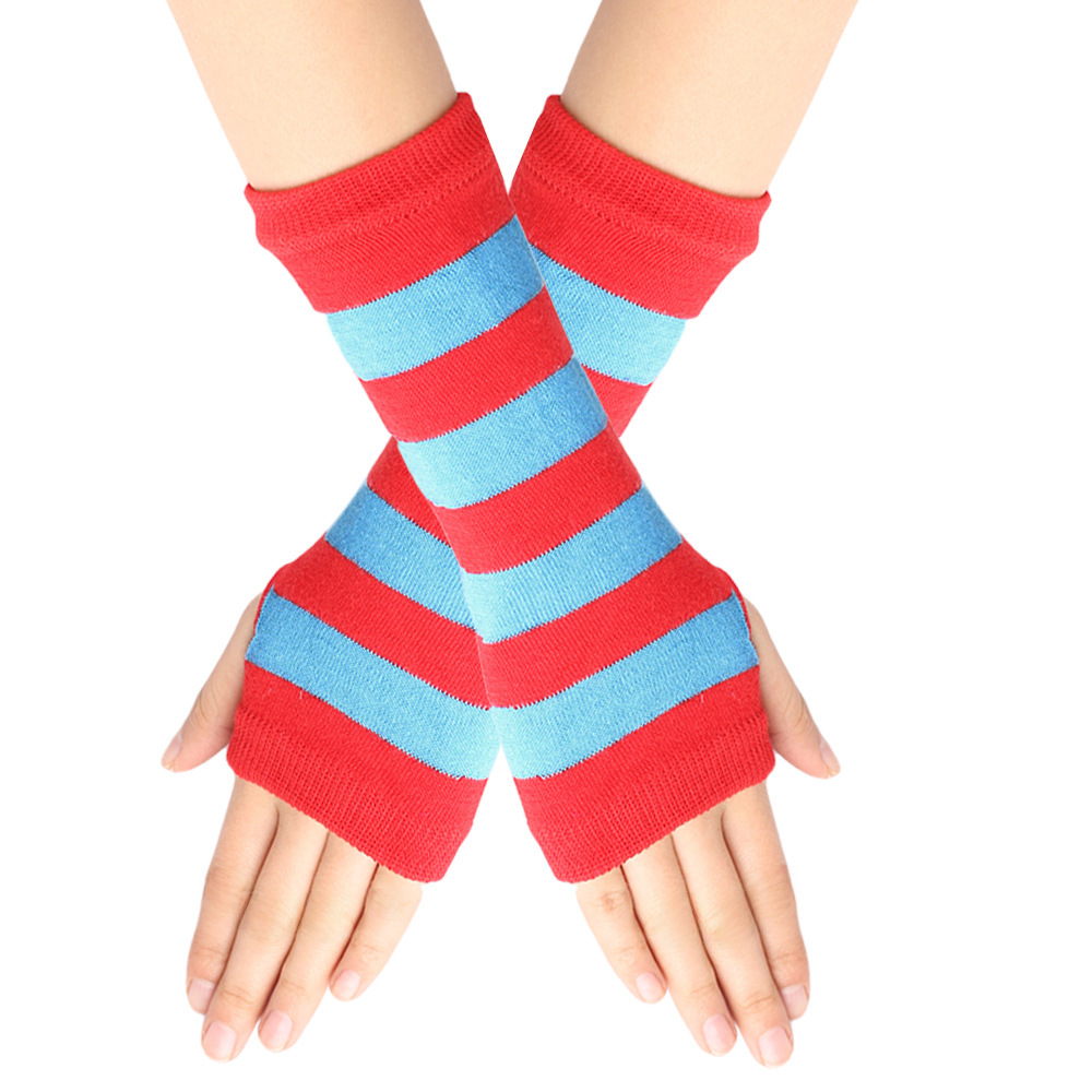 Cross-border Knitted Finger-leaking Gloves cospla Anime Striped Finger-wearing Wrist Sleeve Children's Finger-exposed Arm Sleeve Thin_voghion.com