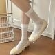 Songmu' Korean Leather Bow Girl Socks Boneless Mesh Pile Socks Women's Ins Sweet Medium Stockings