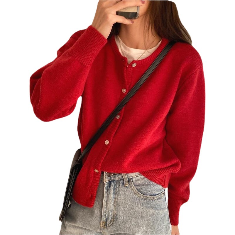 Core-Sauce Sweater Knitted Cardigan Stacked Loose Gentle Jacket Bottoming Outer Wear Inner Korean Style Foreign Style Women's Top