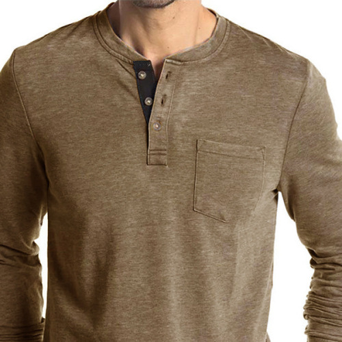 Men's European and American Long-Sleeved Round Neck T-Shirt, Henry Base Shirt for Men, Men's Round Neck T-Shirt Top