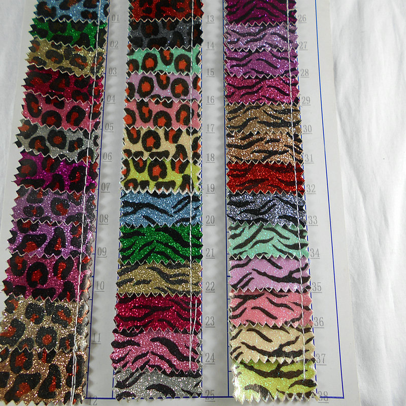 镜面豹纹格力特斑马纹PU贴合PVC人造革金葱粉格丽特豹圈贴膜面料