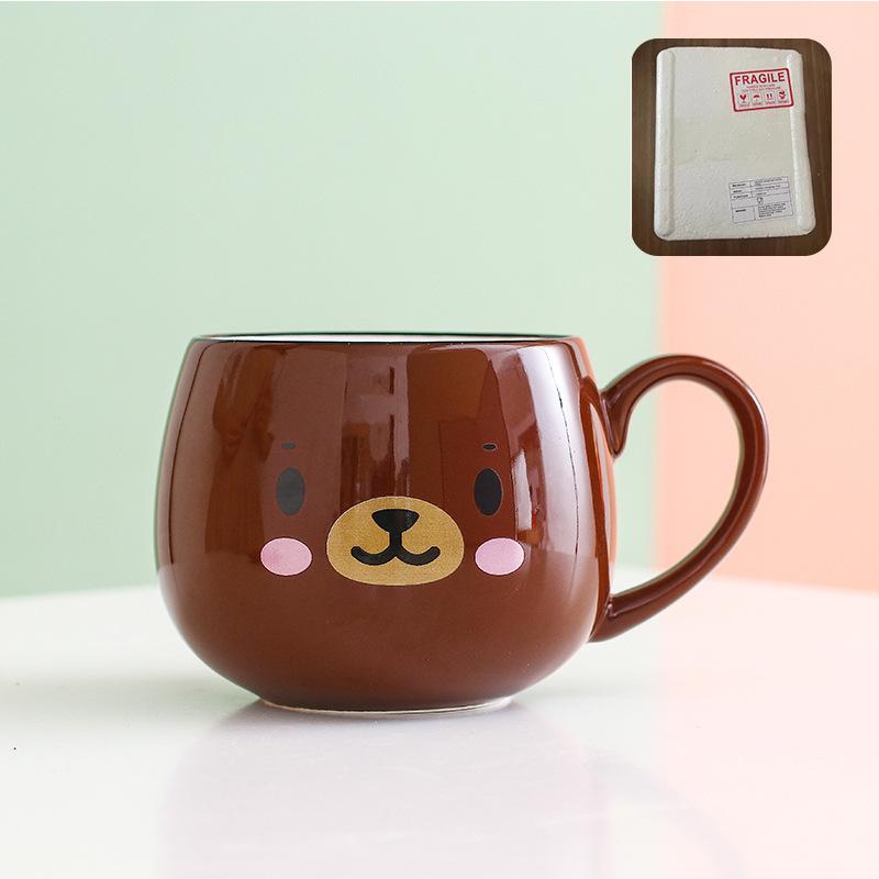 Taza de cerámica para parejas con tapa y cuchara, taza de café creativa de dibujos animados, taza de leche, taza personalizada creativa, linda y divertida