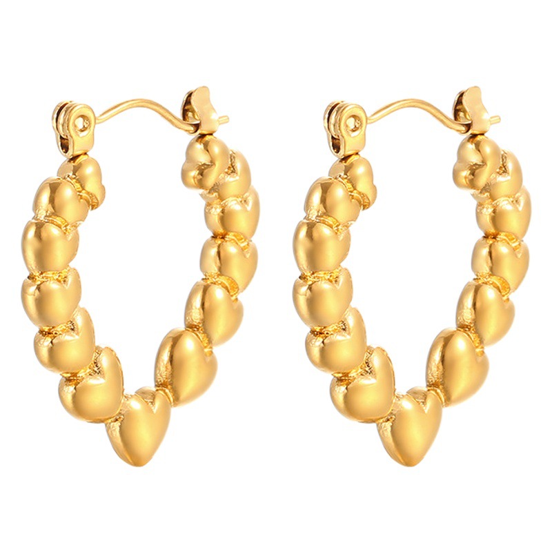 Las perlas de presión de aceite de moda transfronteriza europeas y americanas aman los pendientes de acero inoxidable de lujo ligero de alto grado pendientes de moda de 18K